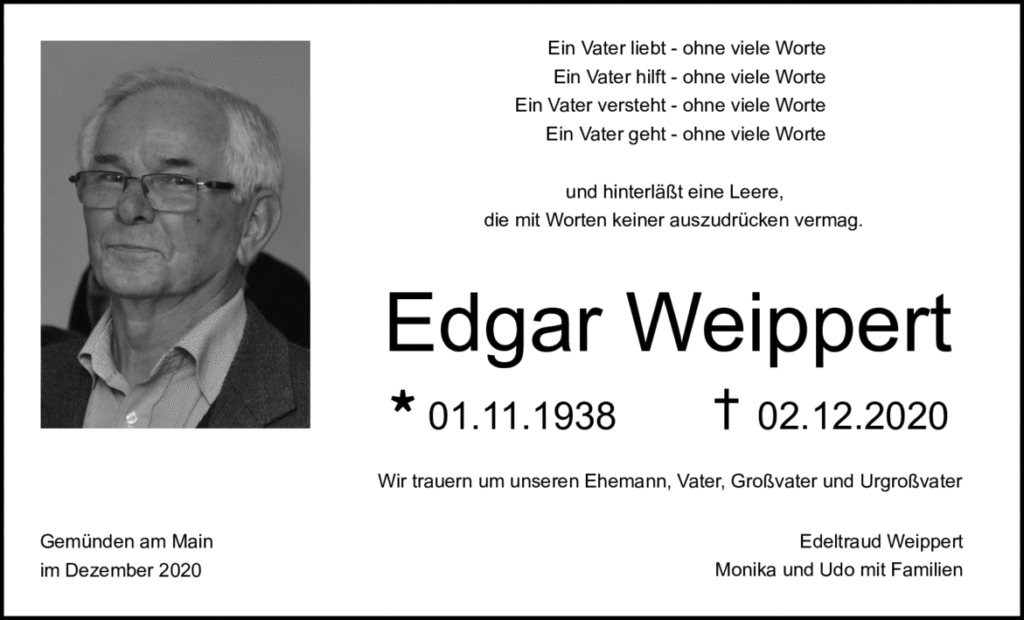 Todesanzeige Edgar Weippert. Quelle: https://trauer.mainpost.de