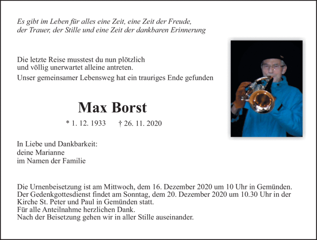 Todesanzeige Max Borst. Quelle: https://trauer.mainpost.de